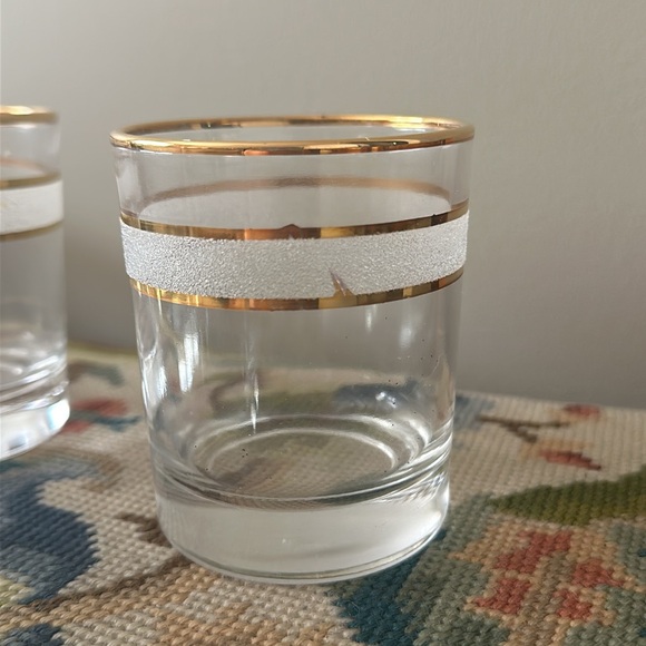 SET OF 6 Vintage MCM -gold rim -pebble frosted -low ball whisky glasses - Picture 4 of 6